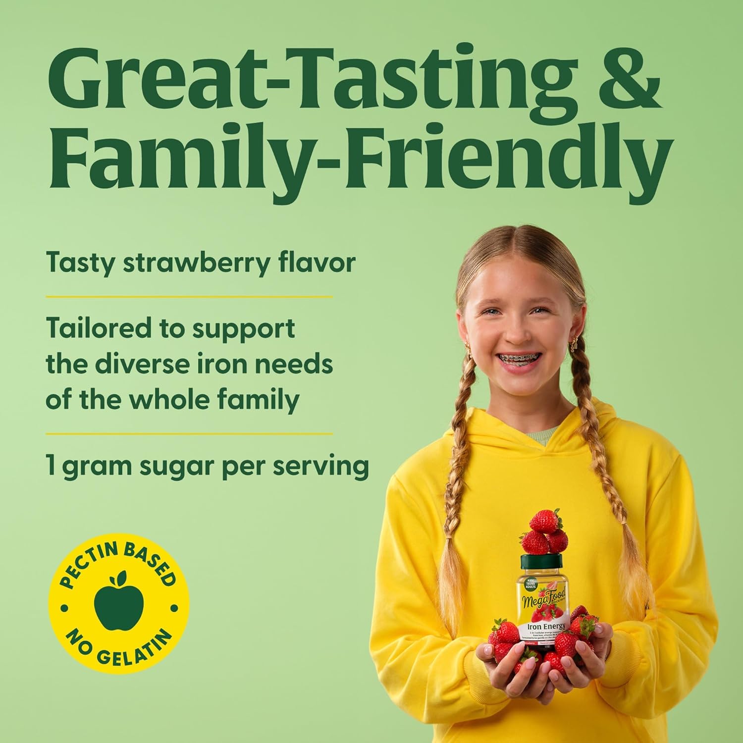 MegaFood Iron Energy Gummies, Iron Supplement for Women, Men, Teens & Kids with Vitamin B12 & B6, Vitamins, from The Makers of Blood Builder Supplement, Strawberry Flavor, 60 Count