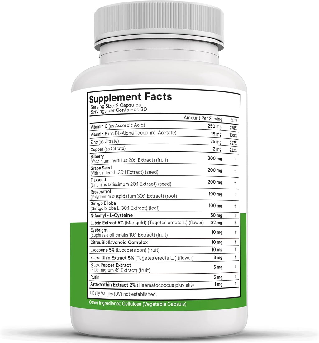 NEW AGE AREDS 2 Eye Vitamin Contains Bilberry 6000mg Lutein (32mg), Grape seed (6000 mg), Eyebright (1000 mg), and Zeaxanthin (8 mg) - 120 Count