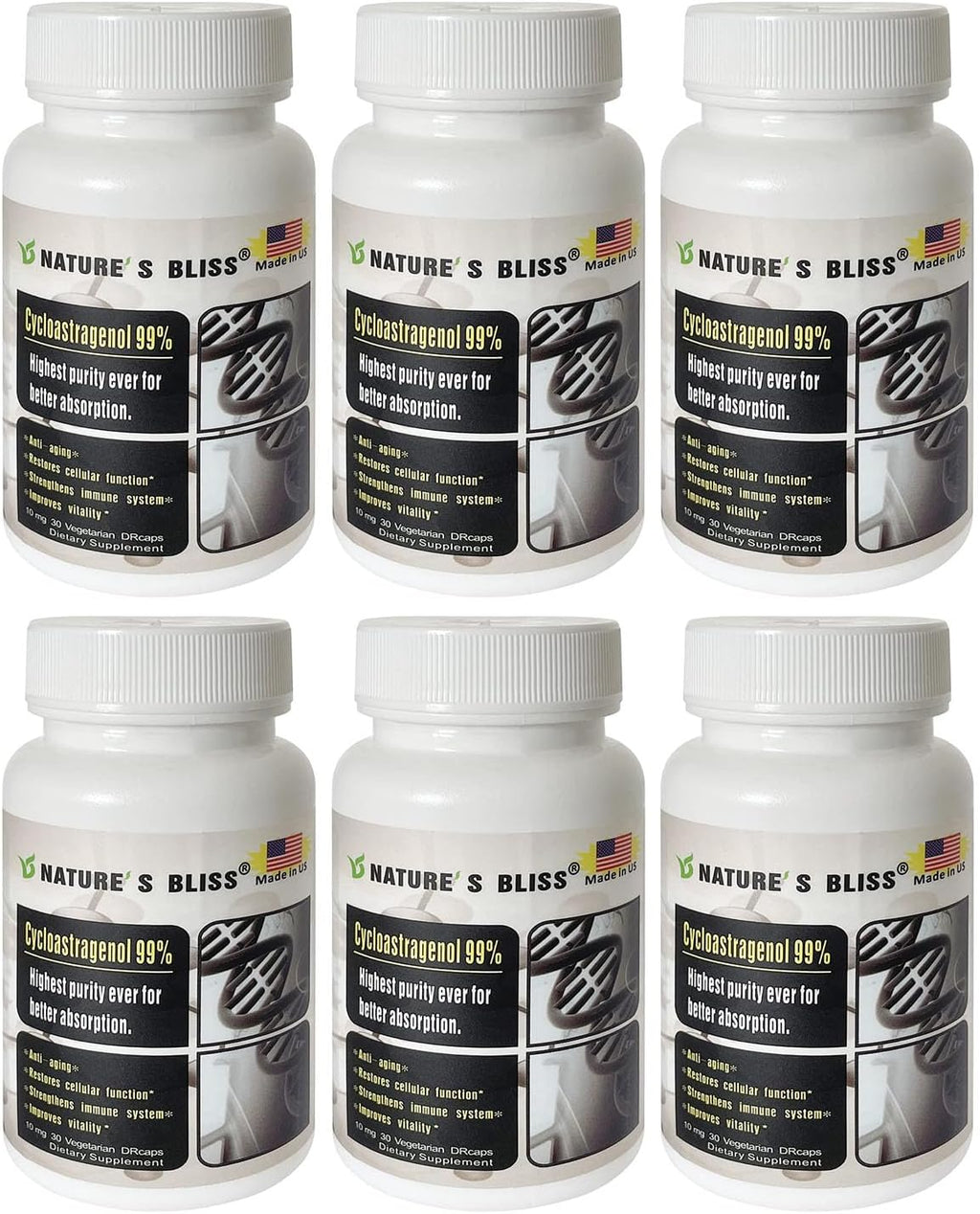 Nature'sbliss Telomerase Supplements Cycloastragenol 10mg 99%, Astragalus Root Extract, Anti Aging Supplement, Immunity Boost, Stomach Acid Protected, Super Absorption, 180 Capsules