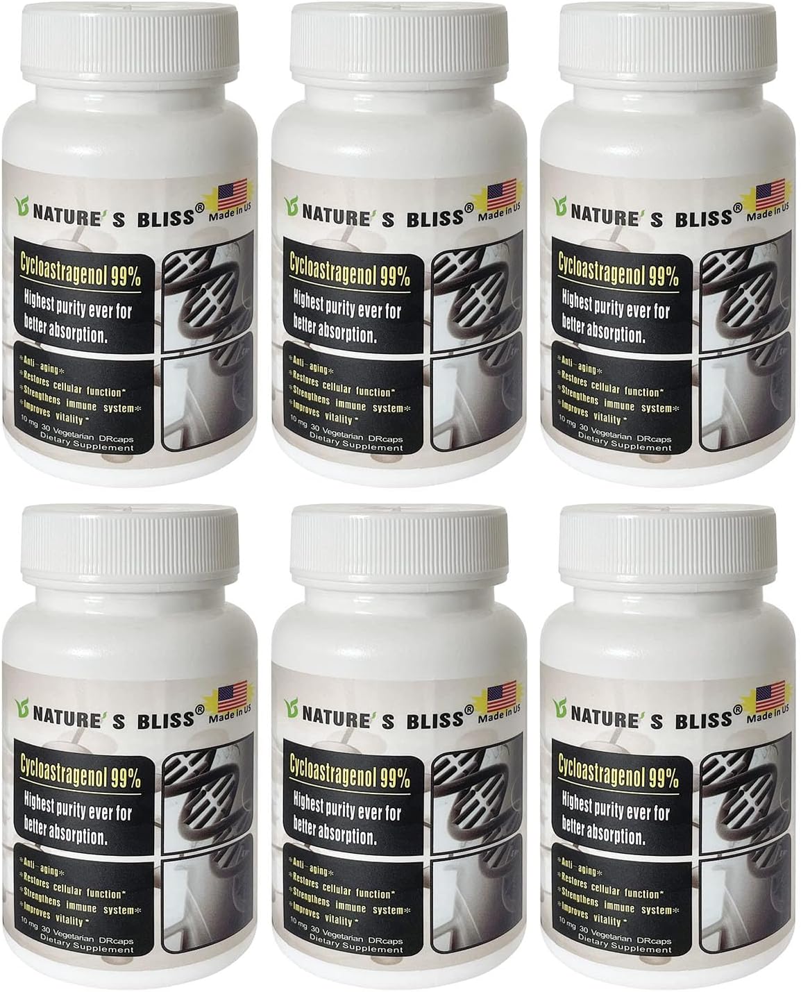 Nature'sbliss Telomerase Supplements Cycloastragenol 10mg 99%, Astragalus Root Extract, Anti Aging Supplement, Immunity Boost, Stomach Acid Protected, Super Absorption, 180 Capsules