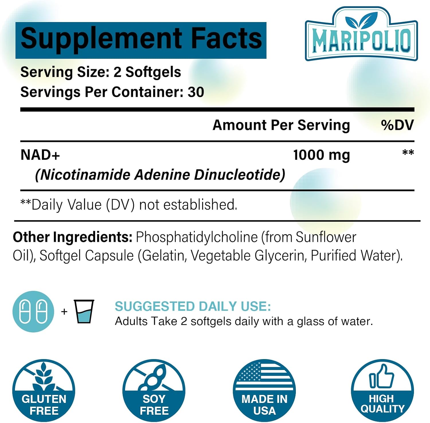 Liposomal NAD+ Supplement 1000 mg | Highest NAD Pontecy | Max Absorption | Pure NAD Supplement | Energy and DNA Repair, Aging Defense, Brain Function | 600 Softgels