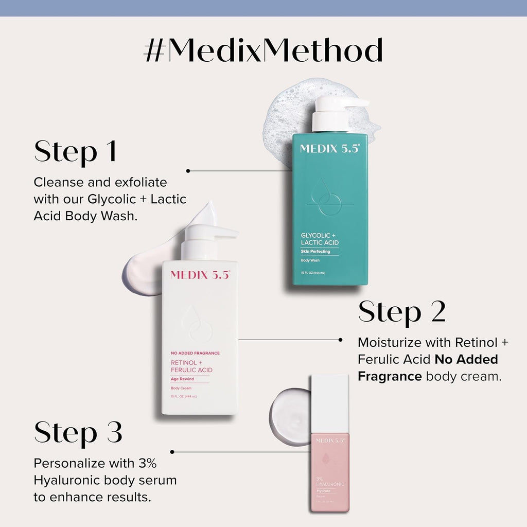 MEDIX Fragrance Free Retinol Body Lotion Crepey Skin Care Treatment | Anti Aging Body Lotion & Face Moisturizer | Firming Retinol Cream For Face Targets Loose Crepe Skin, Wrinkles, & Fine Lines, 2PC