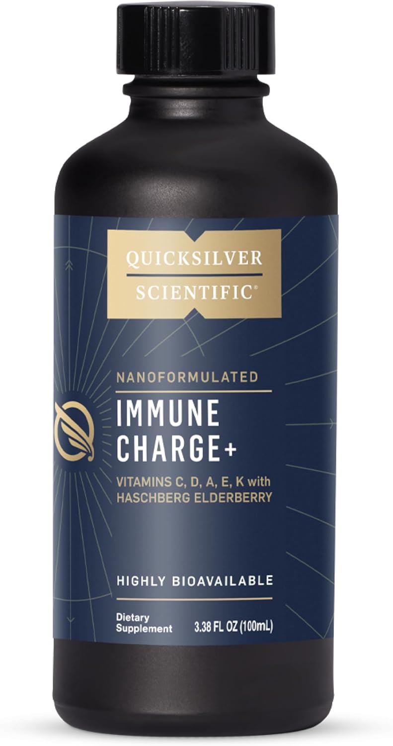 Quicksilver Scientific Immune Charge+ - Elderberry with 10,000 IU Vitamin D3, 25,000 Vitamin A, C, E, K1 & K2 for Immune Health & Lung Support (100ml)