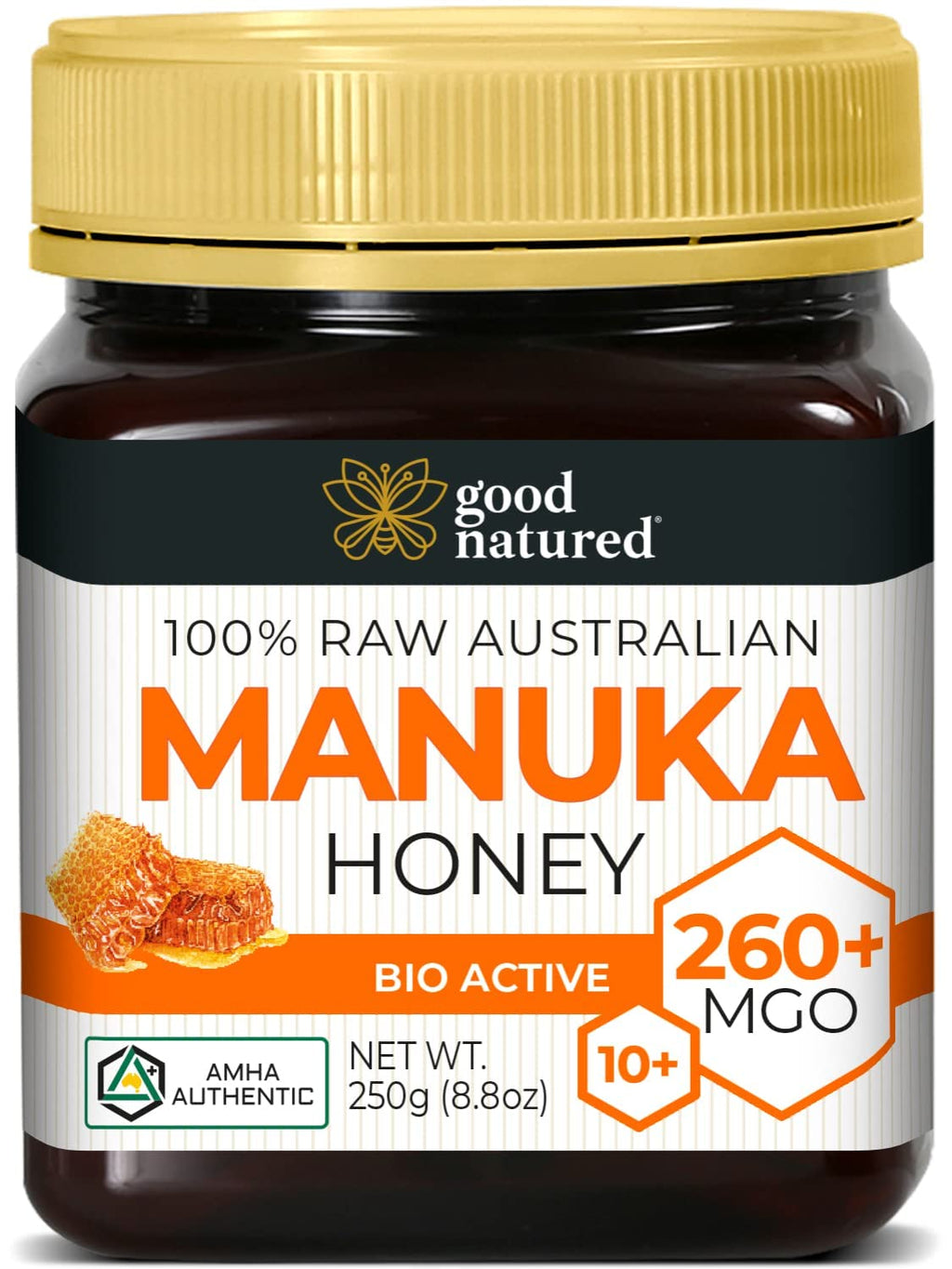 Raw Manuka Honey MGO 260+ /10+ - 8.8oz (250g) Medicinal Strength - High Certified Rating - BPA Free Jar - Cold Extraction - Independently Verified