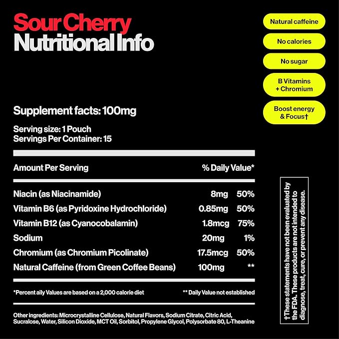 Wip Energy Pouches | 100mg Natural Caffeine | Vitamins and Minerals | 4 Pack Assorted: Sour Cherry, Mint, Orange Citrus, Strawberry Kiwi