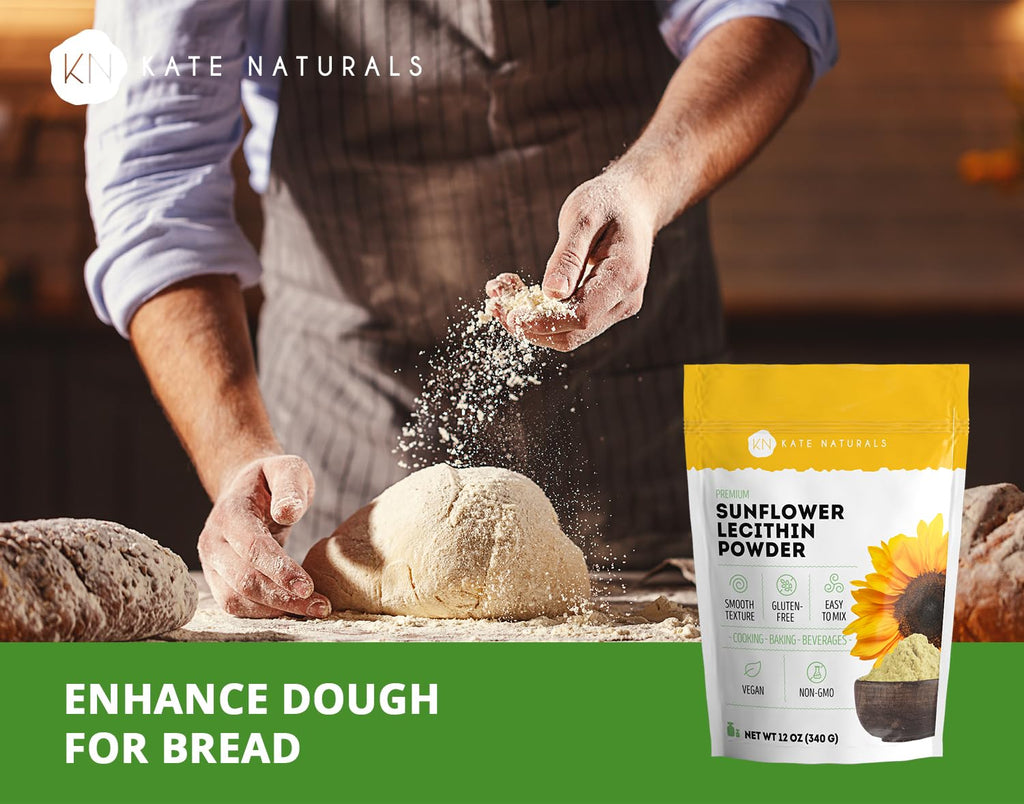 Kate Naturals Sunflower Lecithin Powder for Baking Bread, Gummies, Cooking. Substitute for Soy Lecithin Powder (12 oz, Non-GMO)
