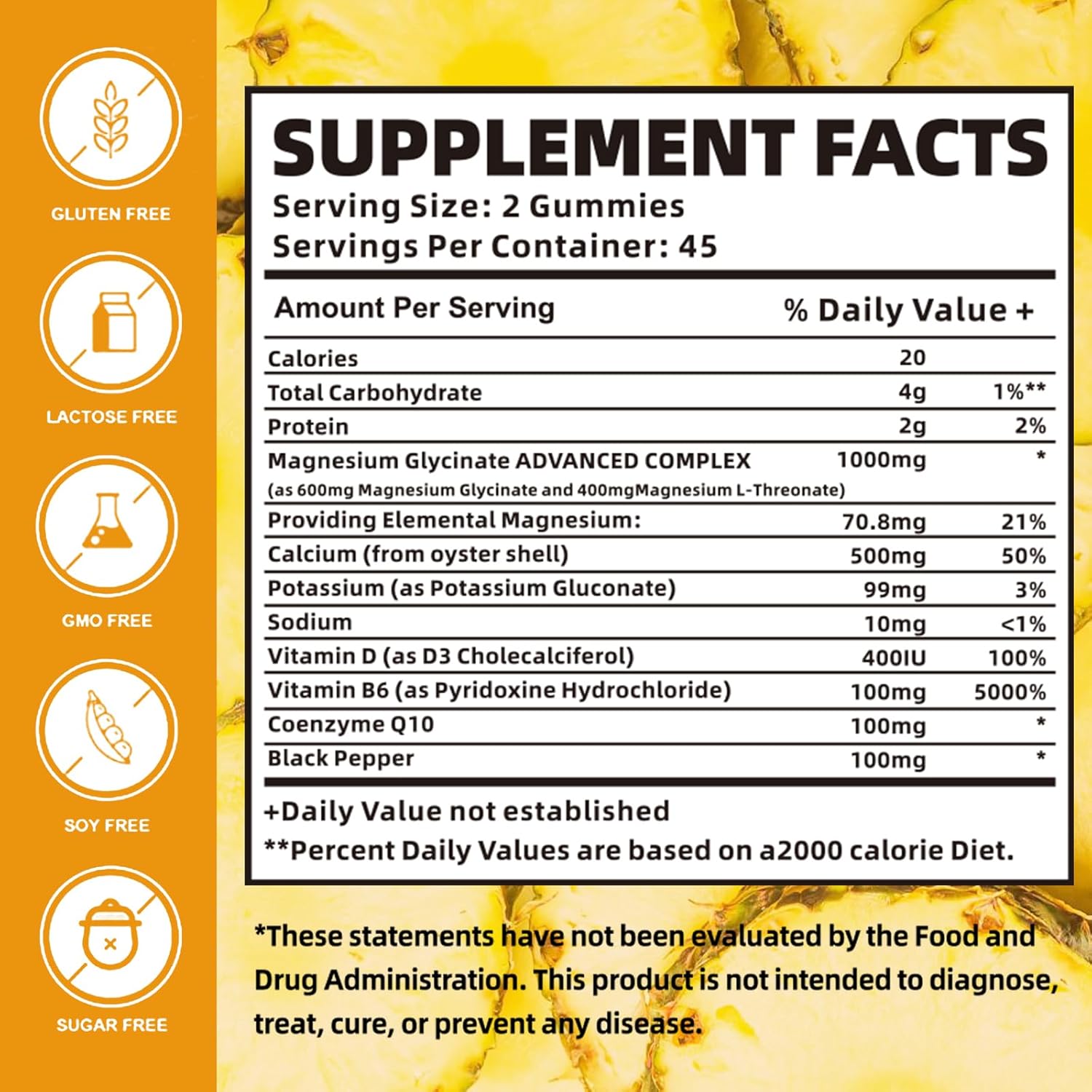 Magnesium Glycinate Gummies 1000mg with Magnesium L-Threonate,Chelated Magnesium Potassium Complex Supplement with VitD, B6, CoQ10, Calcium,Supports for Memory, Calm, Mood-180 Mango Pineapple Gummies