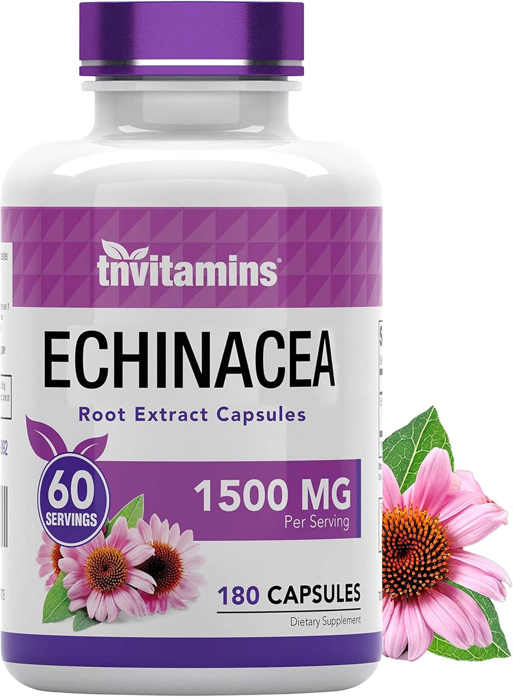 tnvitamins Echinacea Capsules (1500 mg Per Serving - 180 Capsules) | Supports Health & Well-Being | Echinacea Root Herbal Extract Supplement | Produced in The USA