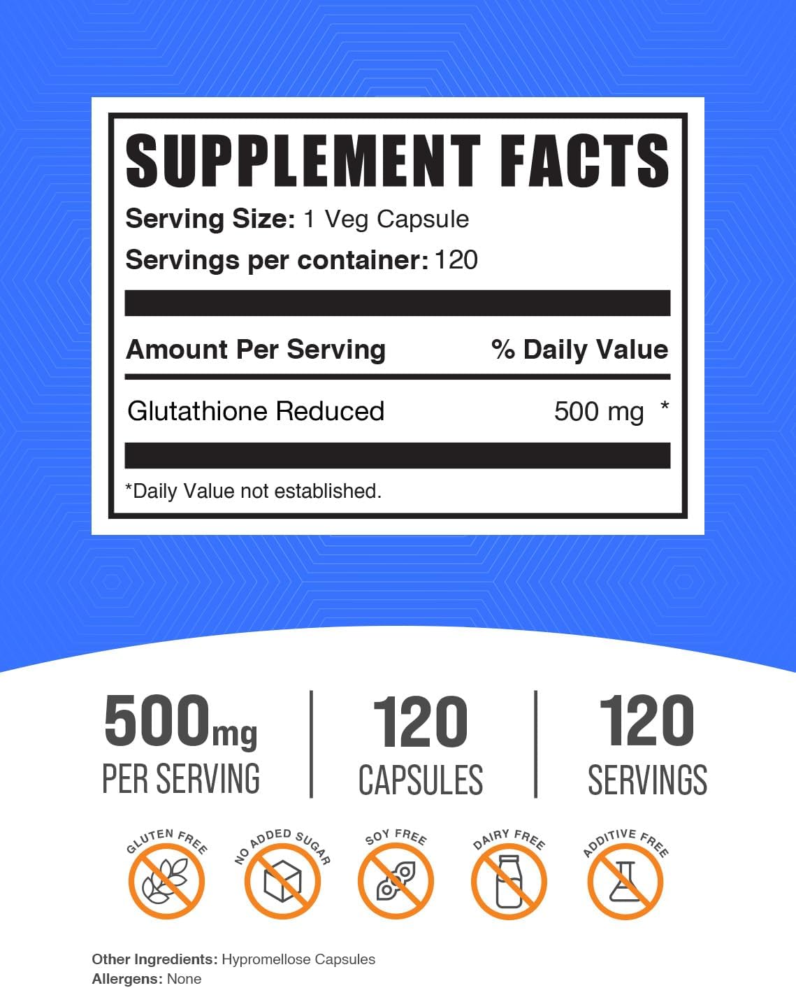 BulkSupplements.com Glutathione Reduced Capsules - Glutathione Supplement - Gluten Free, 1 Capsule Per Serving, 120 Capsules (Pack of 1)