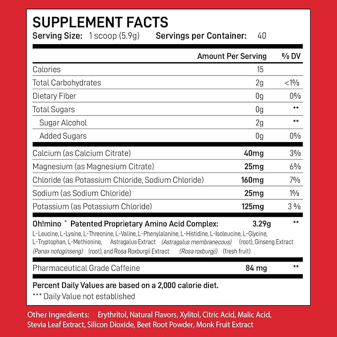 Oh!mino Essential Amino Acids Supplement Drink Powder, Tropical Splash, Cafeeinated Powder, All 9 EAAs, BCAAs and The Perfect Amino for Workouts, Amino Energy, and to Build Muscle, and Recover Faster