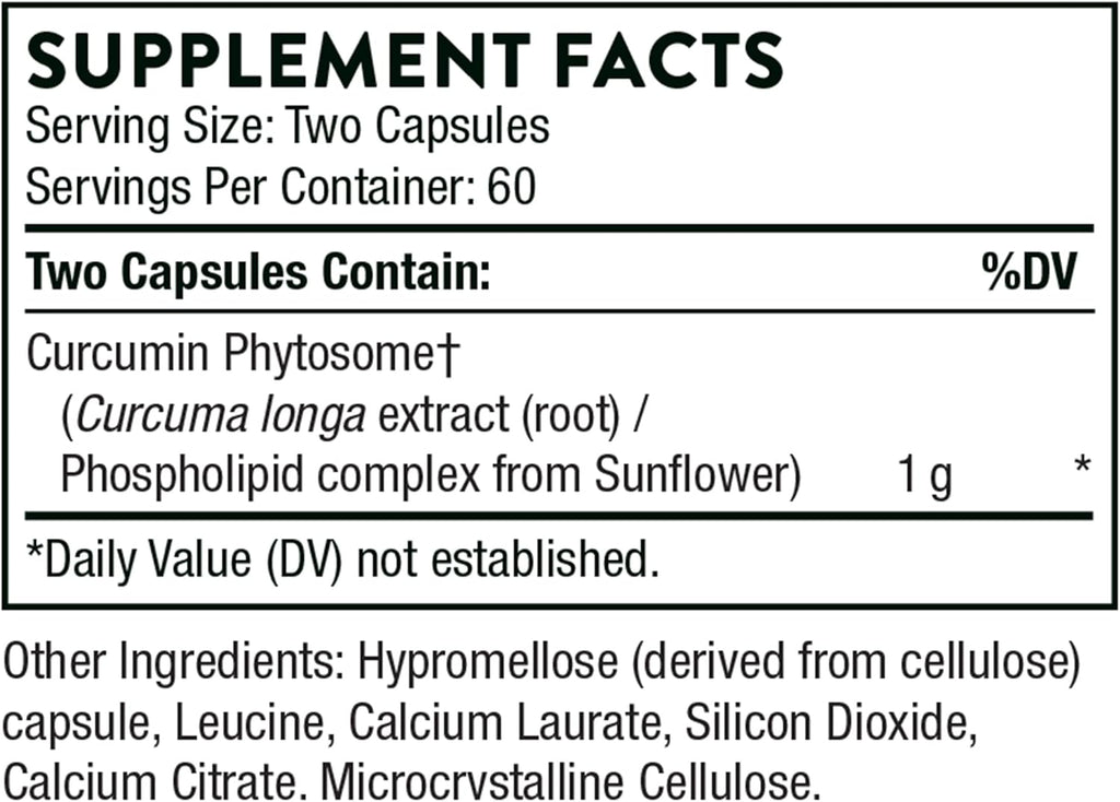 THORNE - Curcumin Phytosome 1000 mg (Meriva) - Clinically Studied, High Absorption - Supports Health in Joints, Muscles, GI Tract, Liver, and Brain* - 120 Capsules - 60 Servings