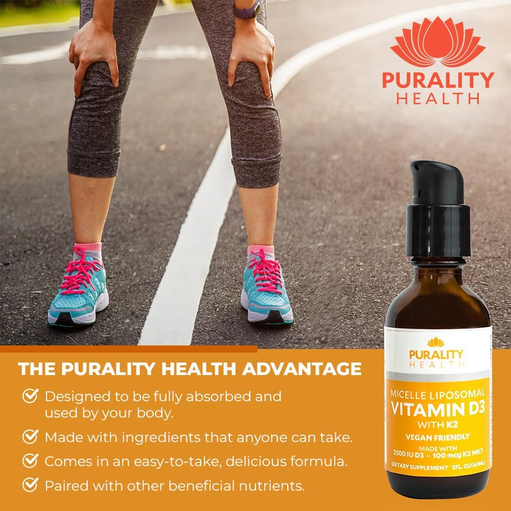 Vitamin D3 with K2 Liquid Supplement, Vegan, Micelle Liposomal Enhanced Absorption, Non-GMO, 30 Day Supply