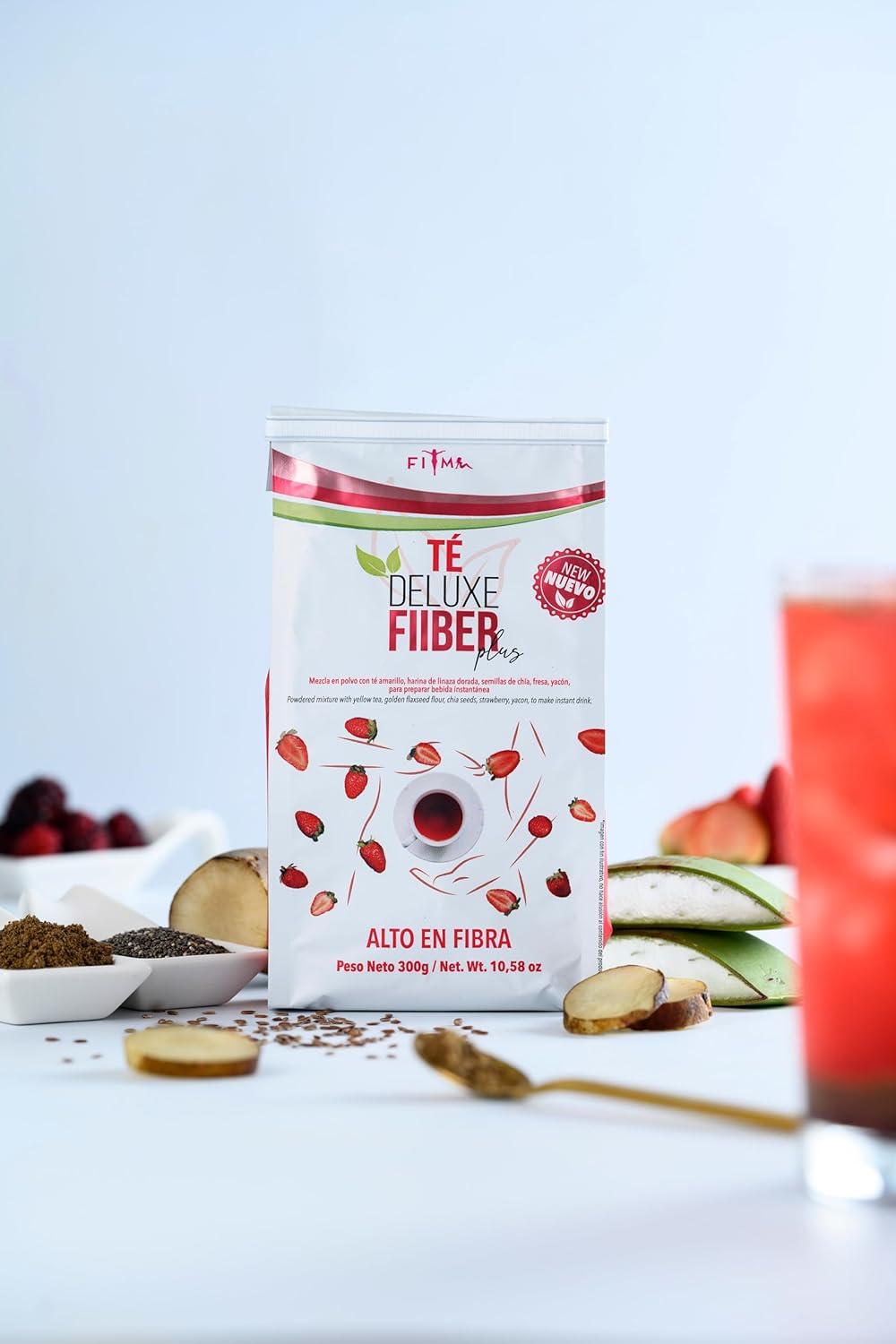 Fiber Plus Blend - Yellow Tea, Golden Flaxseed, Chicory Inulin, BlackBerry and Strawberry. Stevia-Sweetened. 30 Servings.