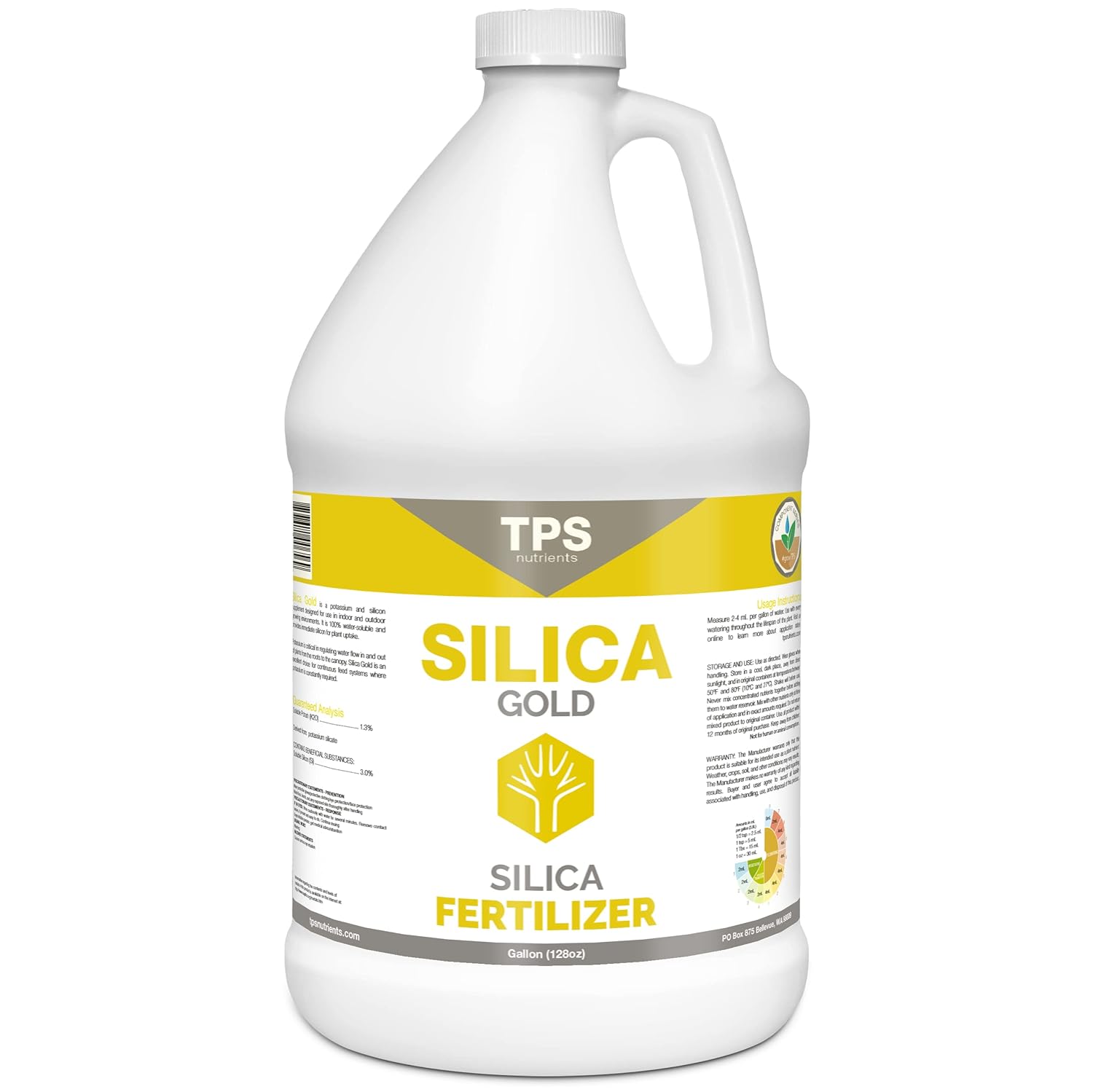 TPS NUTRIENTS Silica Gold Plant Strength Nutrient and Supplement with Bioavailable Silicon, 1 Gallon (128 oz)