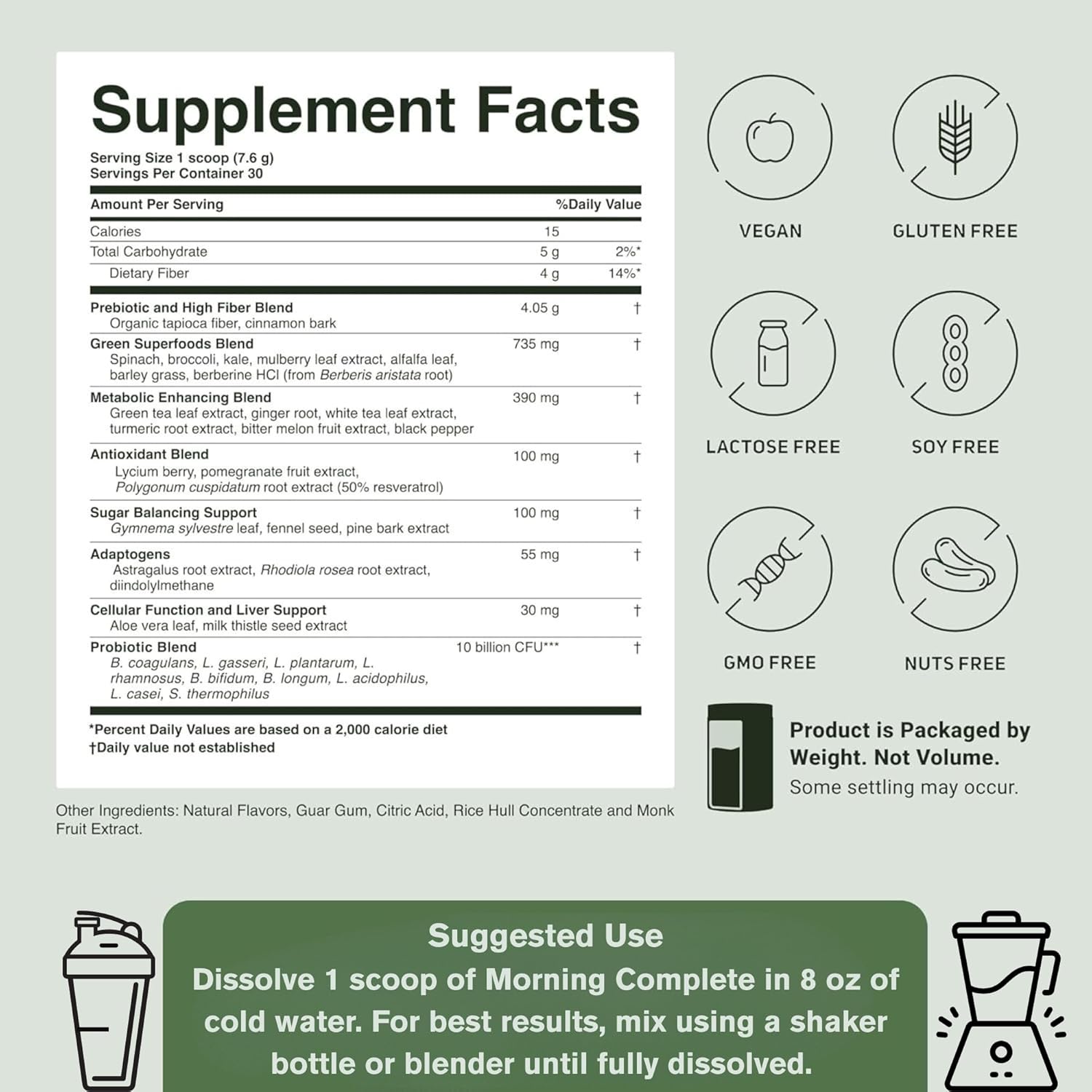ACTIVATEDYOU Morning Complete Daily Wellness Greens Superfood Drink Mix for Gut Health w/Prebiotics, Probiotics, Antioxidants, Green Superfoods, 10 Billion CFUs, 30 Servings (Apple Cinnamon)