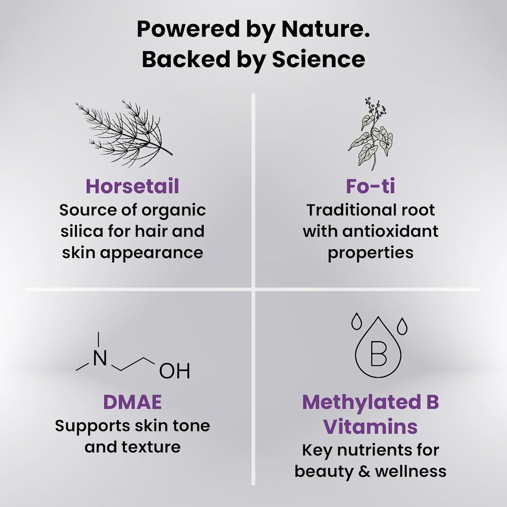 Organic Excellence Hair Skin Nail Vitamin Supplement with Biotin, Hyaluronic Acid, MSM – Advanced Absorption - 3 Month Supply