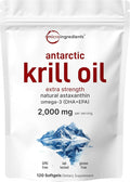 Micro Ingredients Antarctic Krill Oil Supplement, 2,000mg Per Serving, 120 Softgels, Triple Strength, Rich in Omega-3s EPA, DHA & Natural Astaxanthin, Supports Immune System & Brain Health
