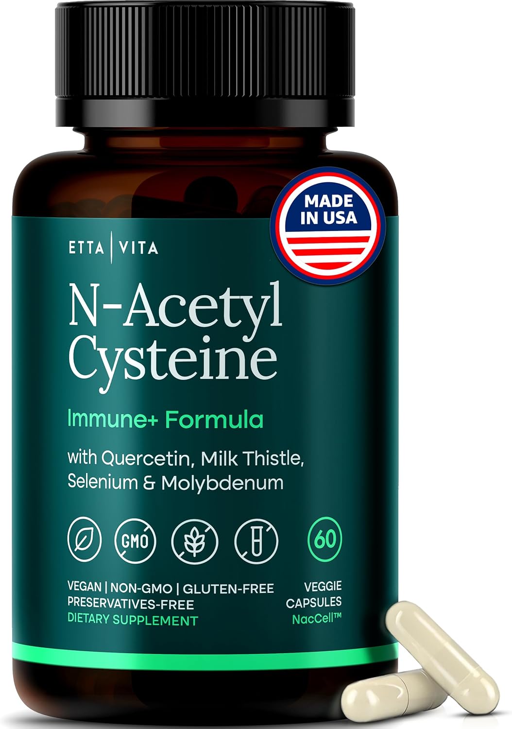 Vegan Liver Detox & Cleanse - NAC Supplement N-Acetyl Cysteine 600mg with Quercetin, Milk Thistle, Molybdenum & Selenium, N-Acetyl-Cysteine Capsules for Immune Support, Respiratory & Brain Health