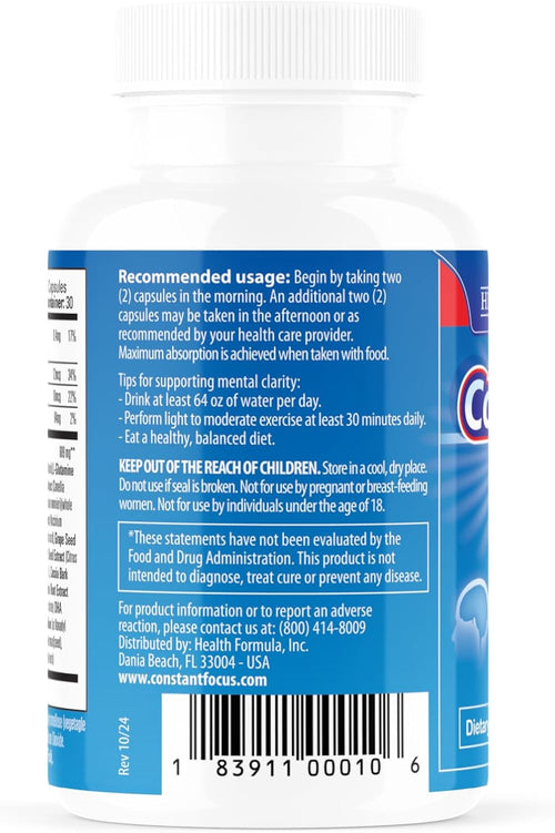 -- Brain Booster - Natural Herbal Brain Health Supplement for All Day Focus - Memory - Concentration - Alertness & Mental Clarity - 60 Tabs
