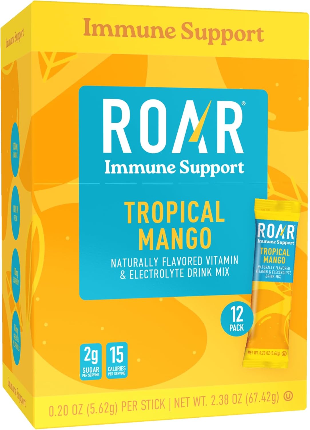 ROAR Immune Support Powder - Hydration Packets with Zinc and Elderberry - Electrolytes Powder - No GMOs, Gluten Free - Tropical Mango - 12 pc