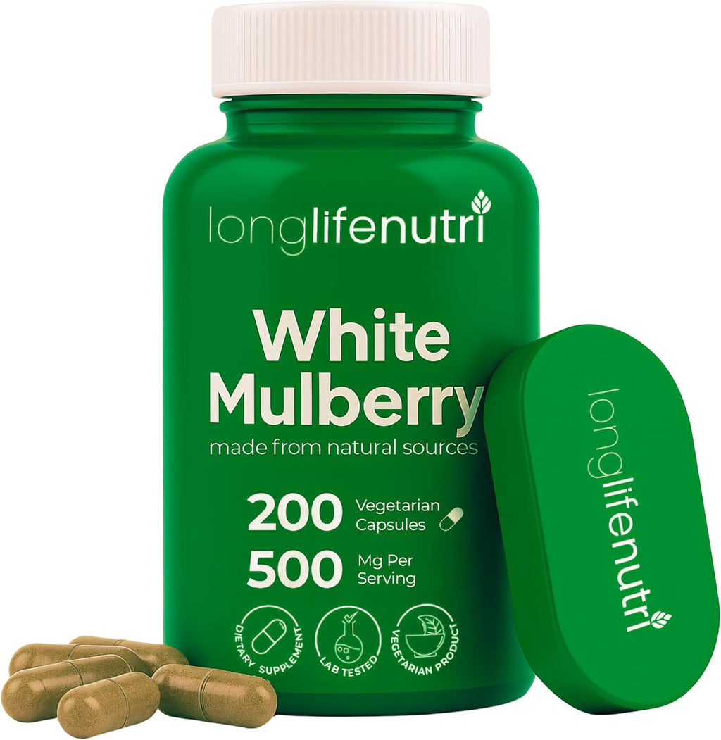 White Mulberry Leaf Extract 500mg - Sourced from Morus Alba Leaf, 200 Vegetarian Capsules, Supplement for Natural Balance and Wellness, 200-Day Supply, GMP Certified, Made in USA