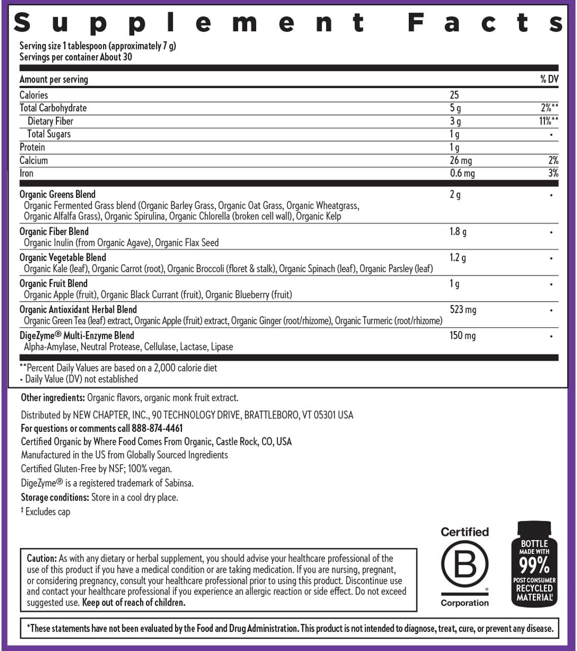 New Chapter All-Flora Digestive Super Greens Powder for Gut Health - Clinical-Strength Digestive Enzymes + USDA Organic Chlorella, Spirulina, Fermented Greens – Delicious & 100% Vegan, 30 Servings