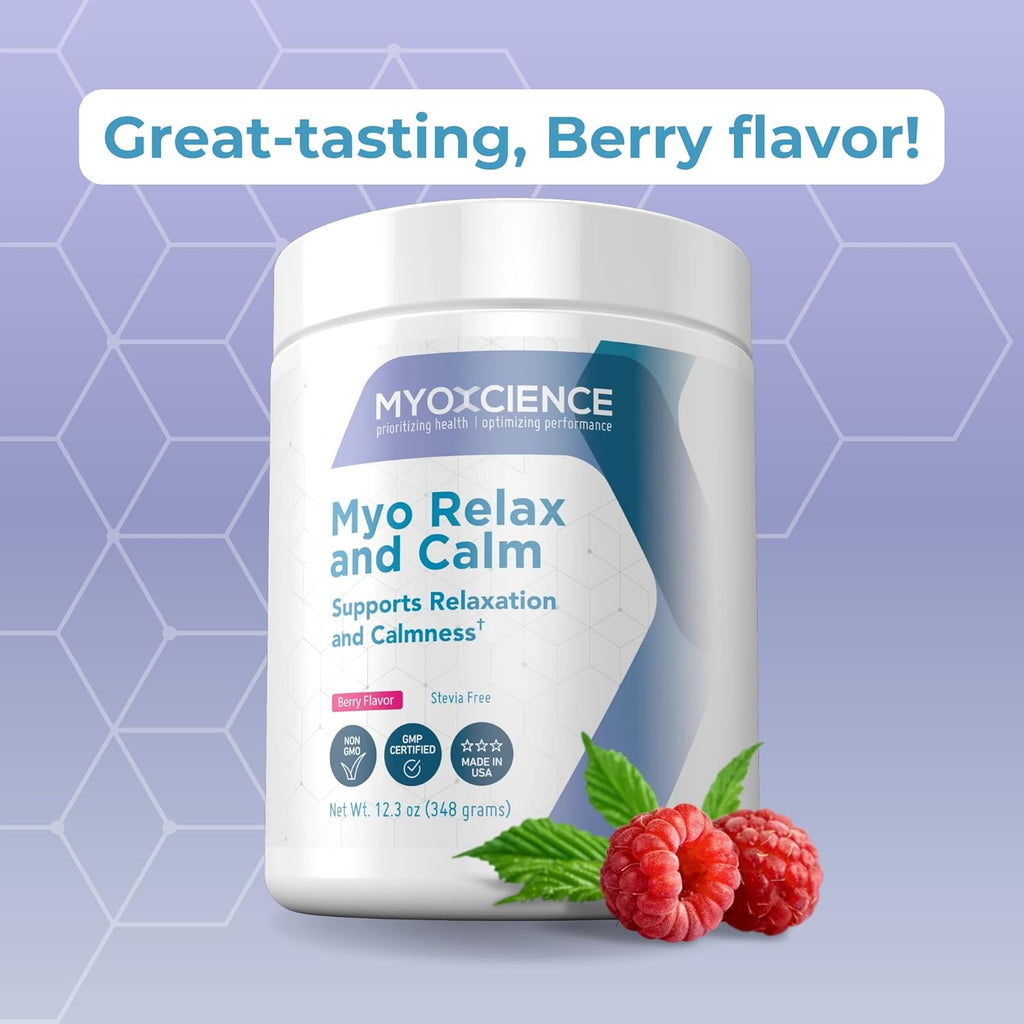 MYOXCIENCE Myo Relax & Calm | Myo-Inositol, L-Theanine, Taurine, Magnesium & GABA | Supports Sleep, Neurotransmitter & Hormone Support (Berry Flavor) (60 Servings)