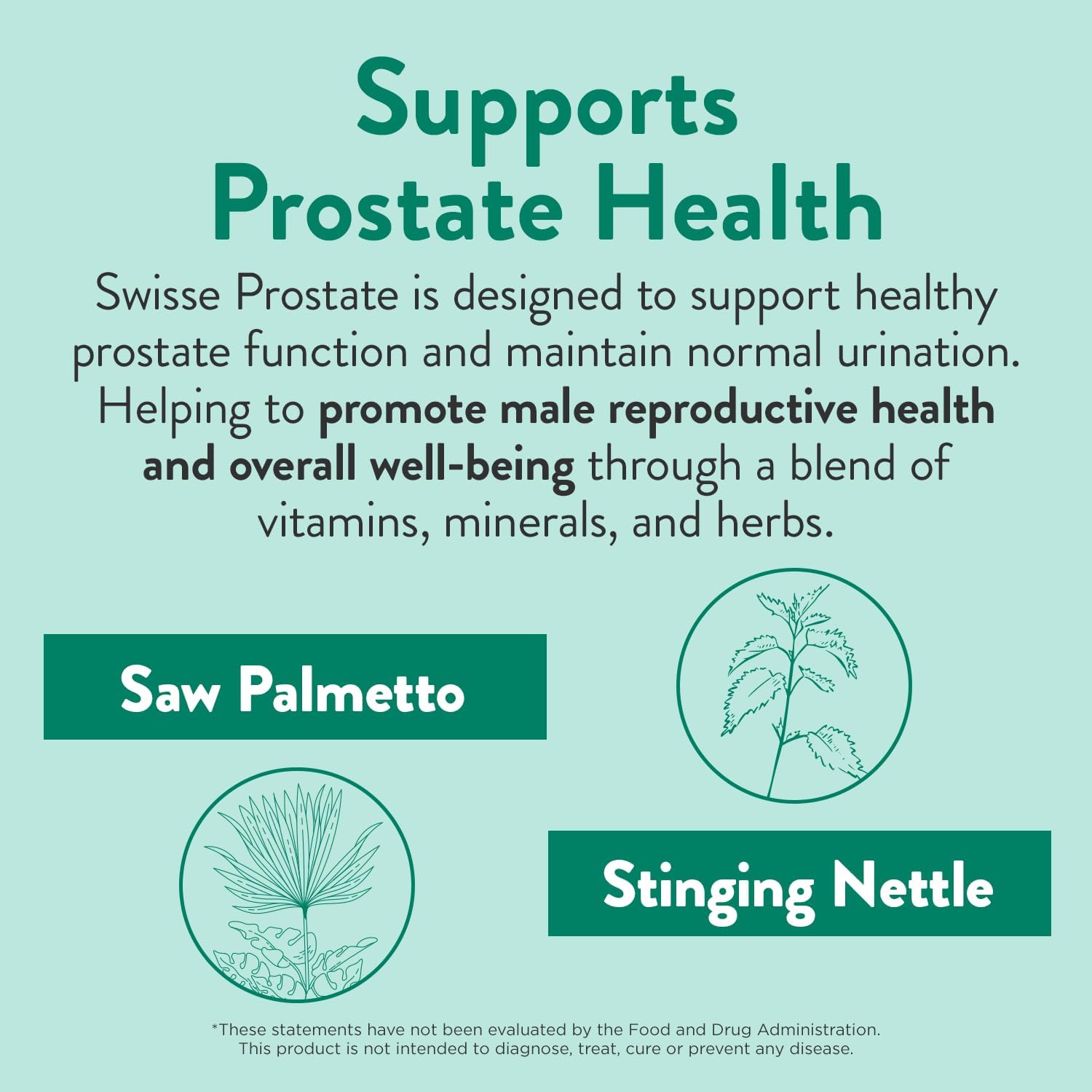 Swisse Saw Palmetto Prostate Supplement for Men | Reproductive Health & Prostate Support with Zinc, Selenium & Stinging Nettle | 50 Tablets
