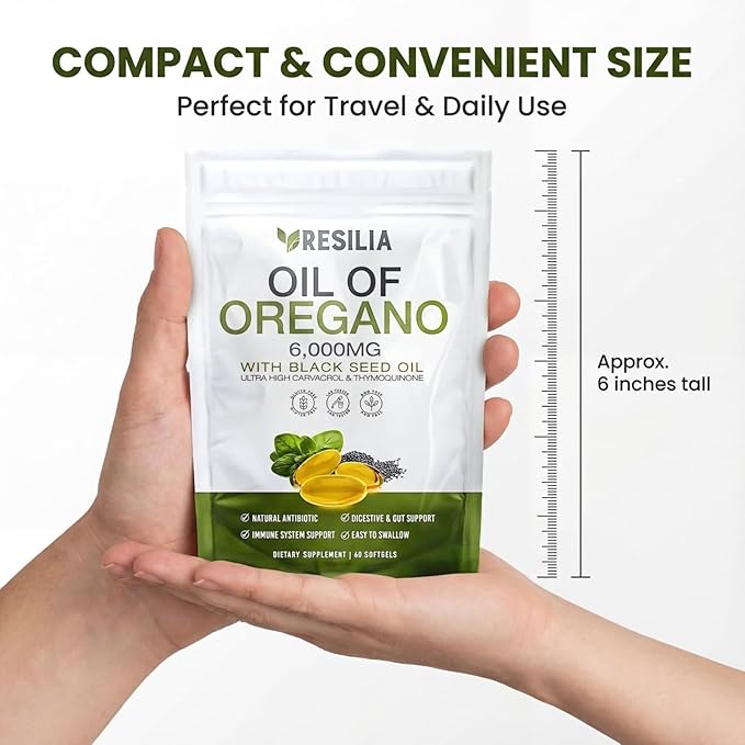 Softgels with Black Seed Oil 6000mg – Organic Oregano Oil Capsules for Immune & Digestive Support – Non-GMO, Gluten-Free Softgels – Natural Herbal Wellness Supplement Pack of 3
