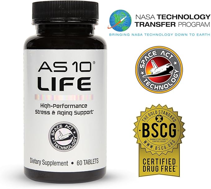 AS 10® Life – Stress, Immune Support and Anti Aging Supplement - Multivitamin and Antioxidants Tablet, Resveratrol, Alpha Lipoic Acid, Lutein and Zeaxanthin, Co-Developed by NASA, 60 ct