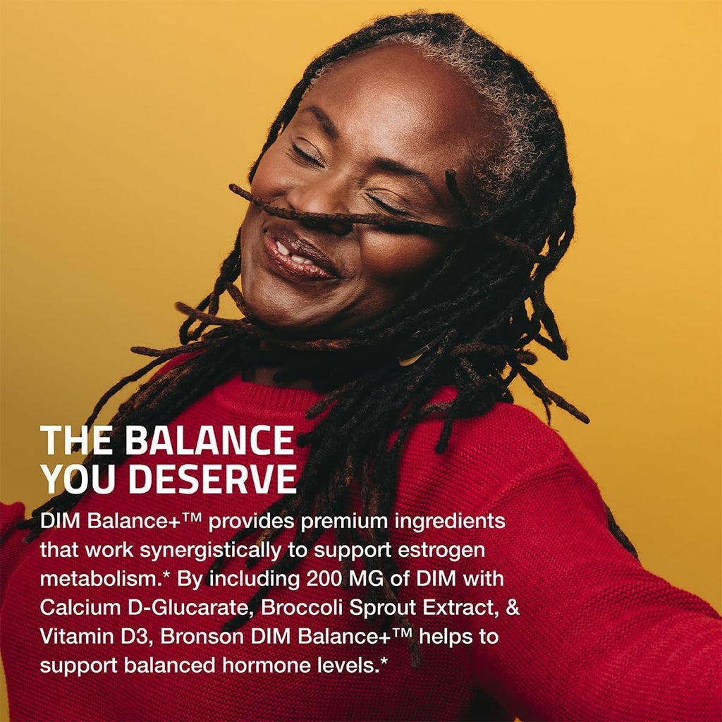Bronson DIM Balance+ Calcium D-Glucarate, Broccoli Sprouts and Vitamin D3 200 MG of DIM per Capsule Supports Estrogen Metabolism and Balanced Hormone Levels Non-GMO, 30 Vegetarian Capsules