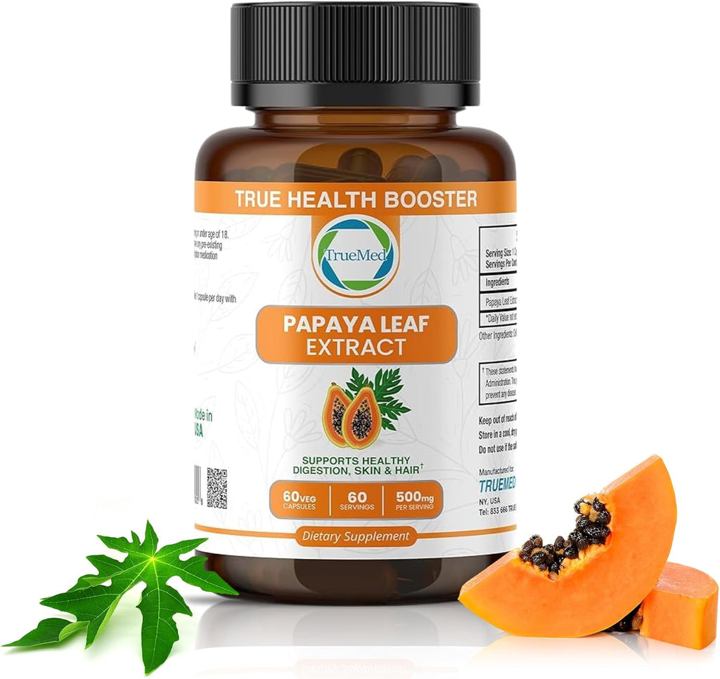 Papaya Leaf Extract 500 mg for Hair, Skin with 4X Extra Strength Support Blood Platelet with 60 Capsules for 60 Days Supports Digestive Health & Natural Antioxidant