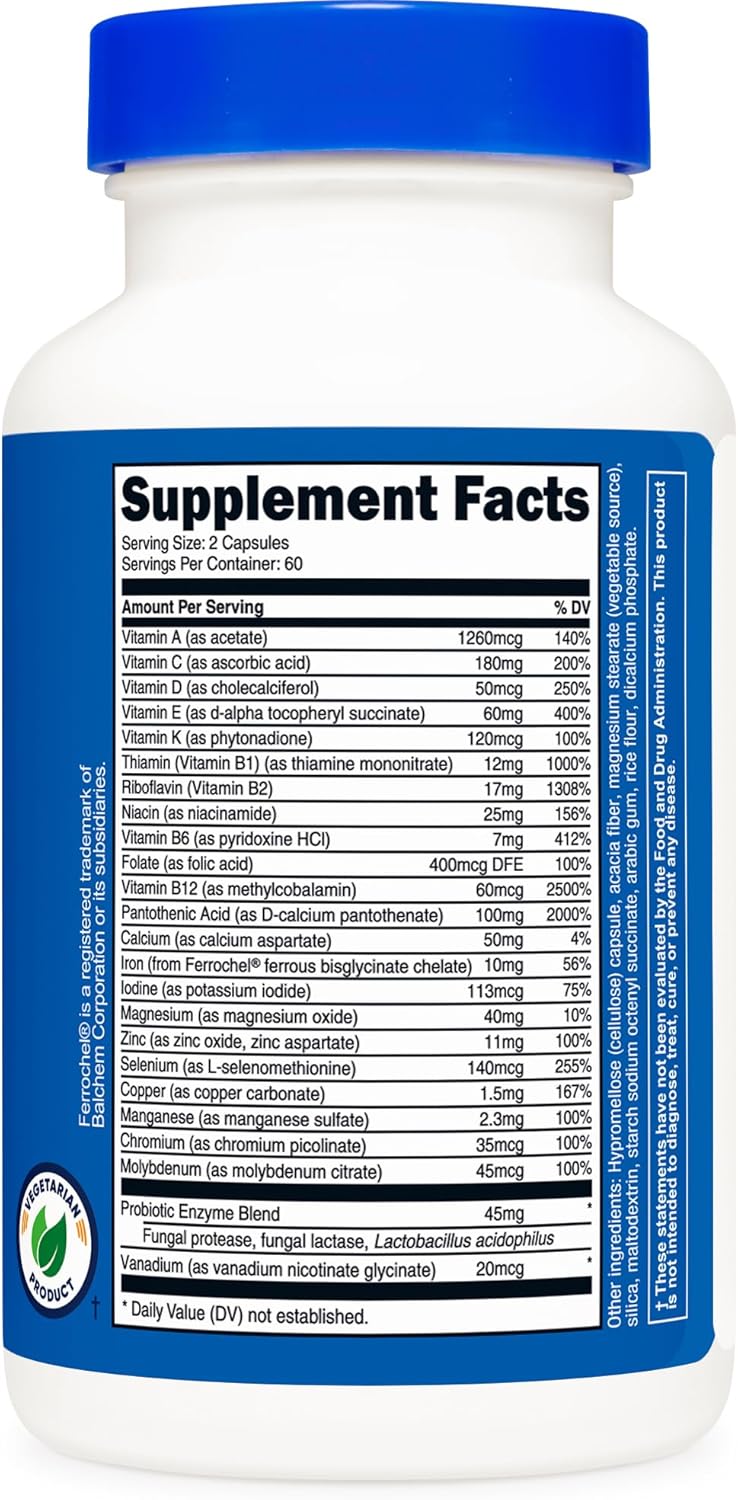 Nutricost Multivitamin with Probiotics 120 Vegetarian Capsules (2 Bottles) - Packed with Vitamins & Minerals