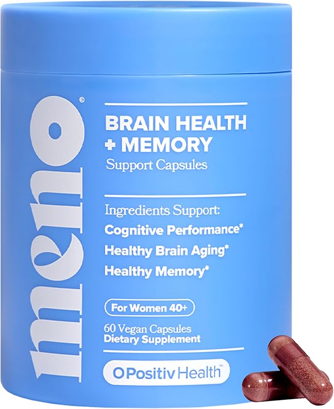 MENO Brain Health + Memory Support Capsules – Daily Support for Cognitive Performance, Concentration & Healthy Brain Aging – with Phosphatidylserine, Creatine, Sage Leaf & Huperzine A – 30 Servings