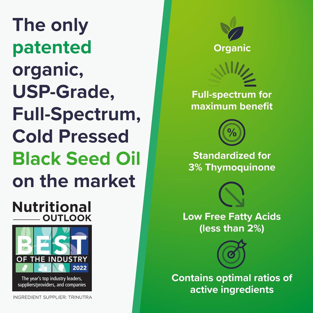 Organic Cold-Pressed Black Seed Oil Capsules for Skin, Joint, Metabolic & Immune Health | USP-Grade Pure Nigella Sativa with 3% Thymoquinone | Non-GMO Black Cumin Seed Oil | 2 Pack