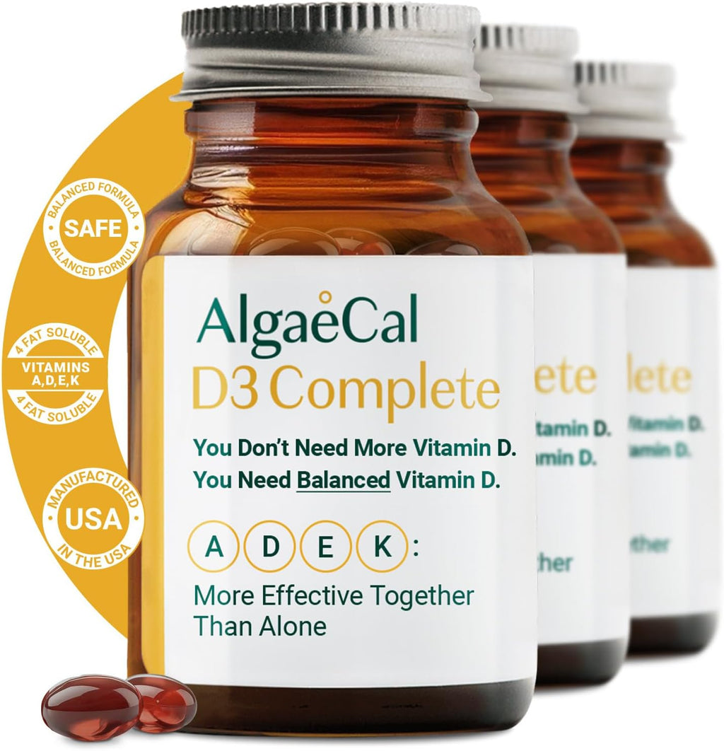 ALGAECAL 4-in-1 Vitamin D3 K2 Complete - ADK Vitamin Supplement, Enhanced Immune Support & Bone Health with D3 K2, A, & E - Whole Body Wellness & Bone Strength, 60 Easy-Swallow Softgels