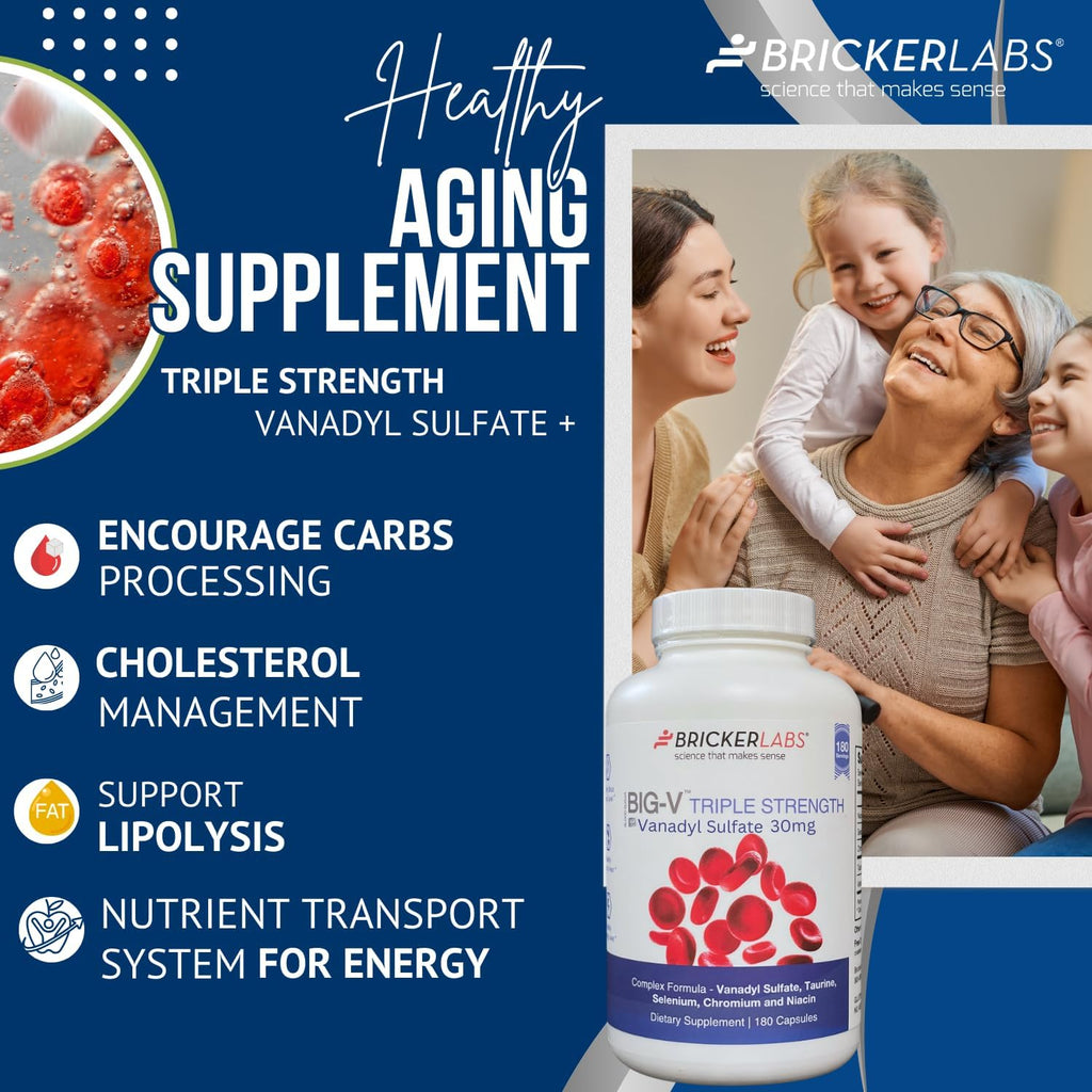 Big-V Triple Strength Vanadyl Supplement: Vanadyl Sulfate 30 mg, Taurine 600 mg, Selenium, Chromium and Niacin, Blended Mineral Supplement, 180 Capsules (180 Servings)