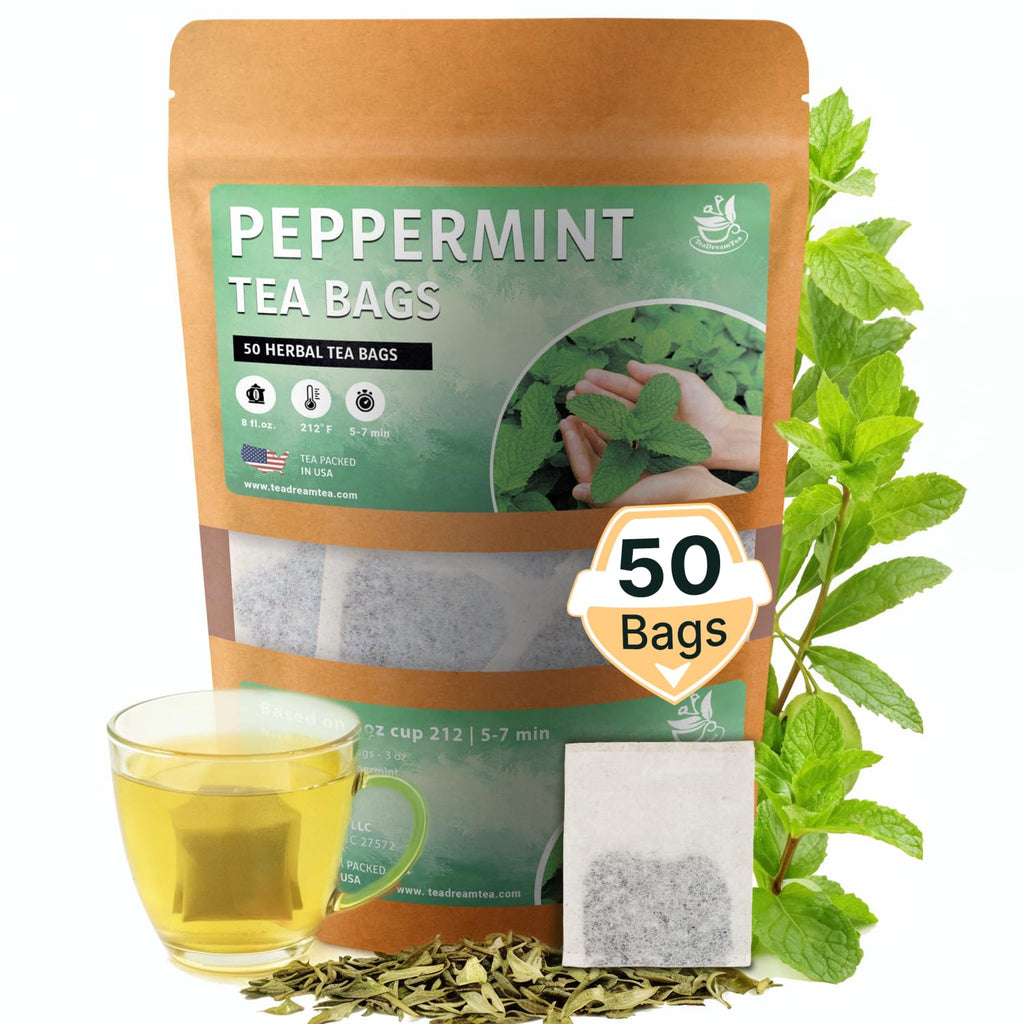 TeaDreamTea Peppermint Tea Bags - Alleviates Digestive Discomfort | Herbal Tea - Healthy Tea | Aromatic & Caffeine Free Tea - Bulk Tea Bags (50 Teabags)