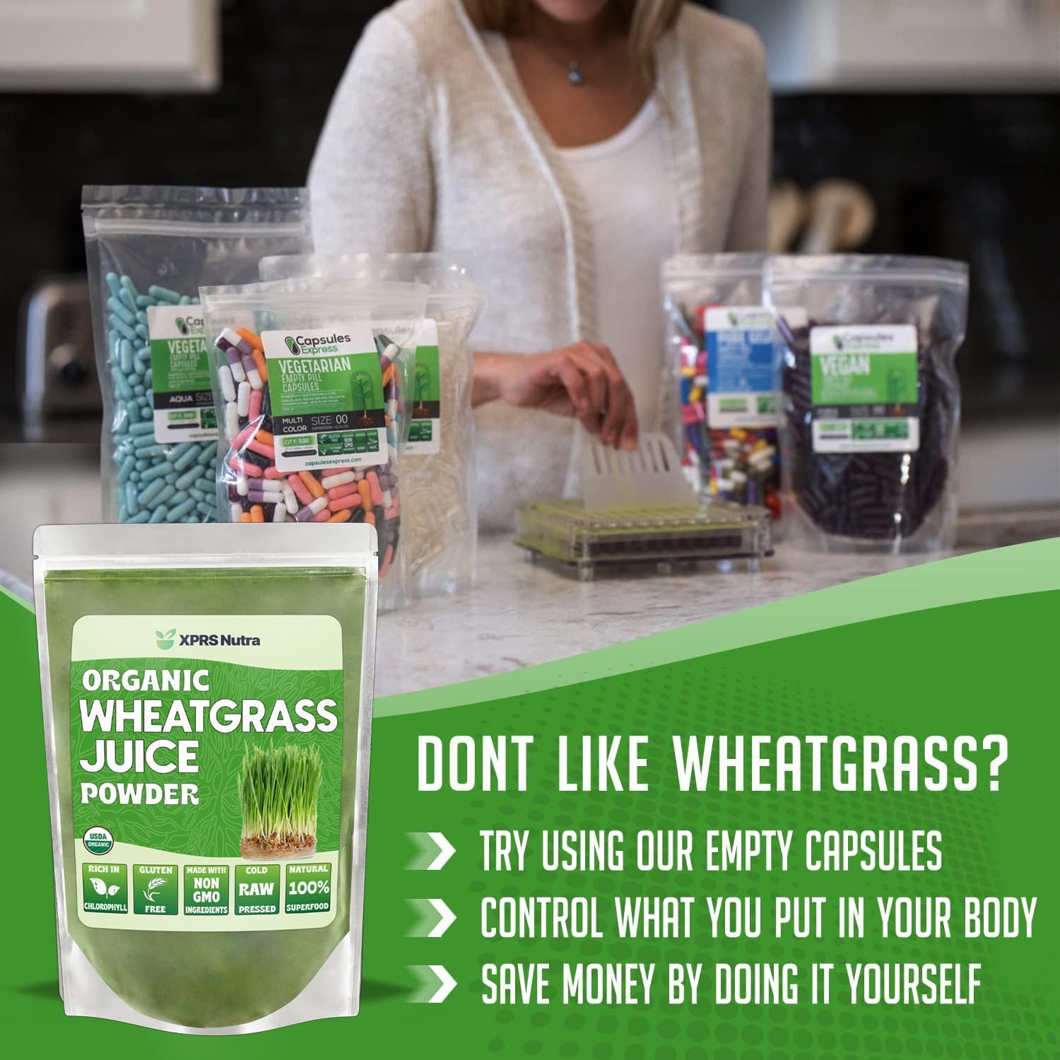 XPRS Nutra Organic Wheatgrass Juice Powder - Sustainably Grown - Instant Wheat Grass Juice Powder Made from Concentrated Juice - More Potent Than Organic Wheatgrass Powder - 8 Ounce