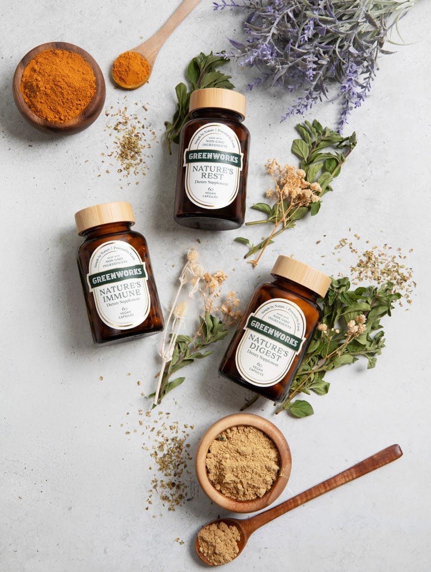 Greenworks Nature's Rest - Advanced Daily Sleep Support with Valerian, Chamomile, Passionflower, Ashwagandha, Lavender, Lemon Balm, Hops Flower & Jujube Seed - Organic, Vegan, Non-GMO (30 Servings)