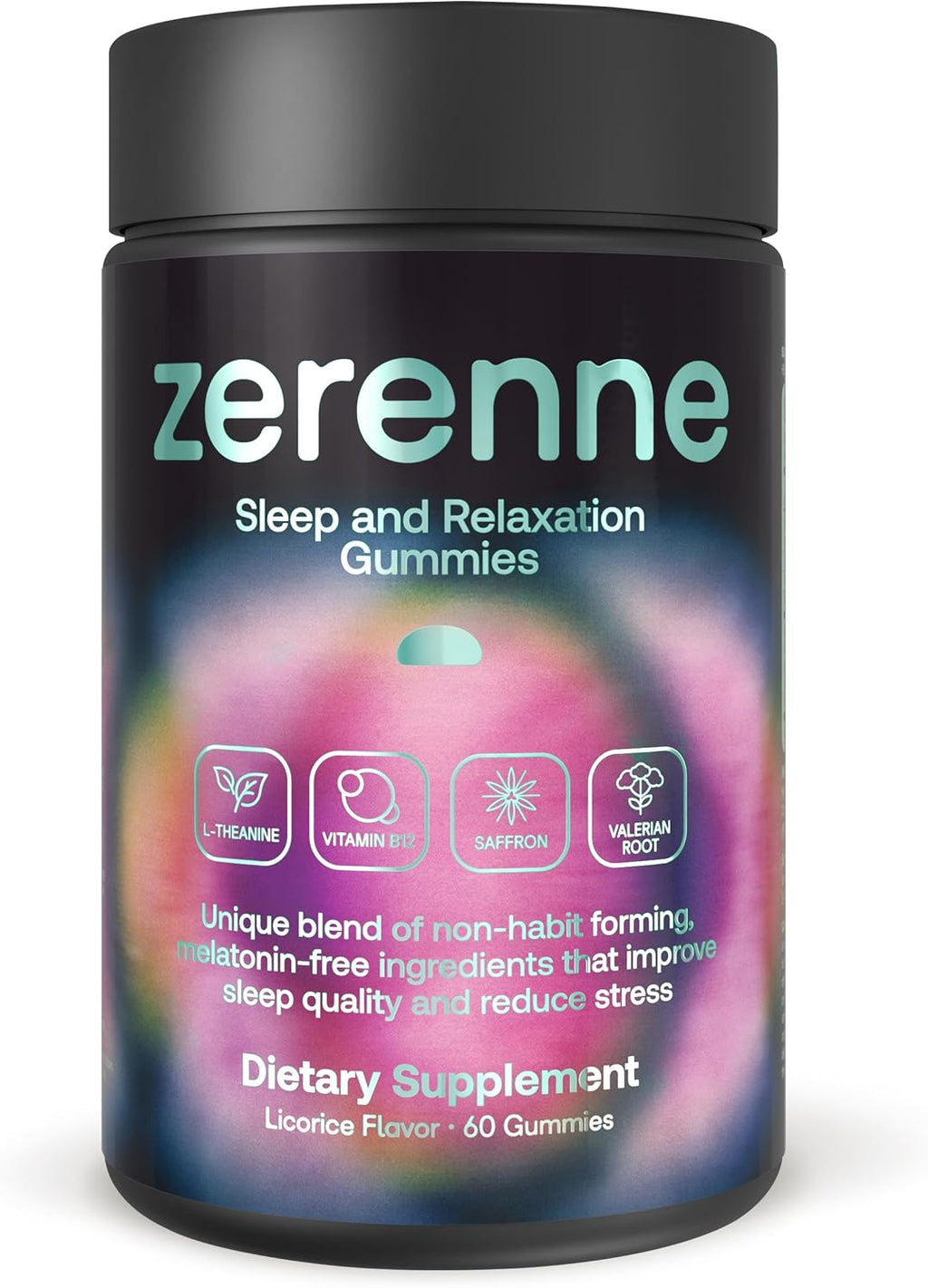 Sleep & Relaxation Gummies, Melatonin-Free Natural Sleep Aid, Stress Relief, Non-Habit Forming Formula, Saffron, Valerian Root, L-Theanine & B12, Licorice Berry, 60 ct 9.6 oz