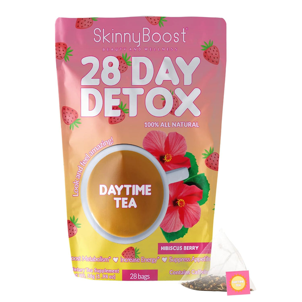 SkinnyBoost 28 Day Detox Daytime Tea -HIBISCUS BERRY (28 Tea Bags) Supports Metabolism Boost, Detox, All Natural, Non GMO, Vegan, Keto Friendly