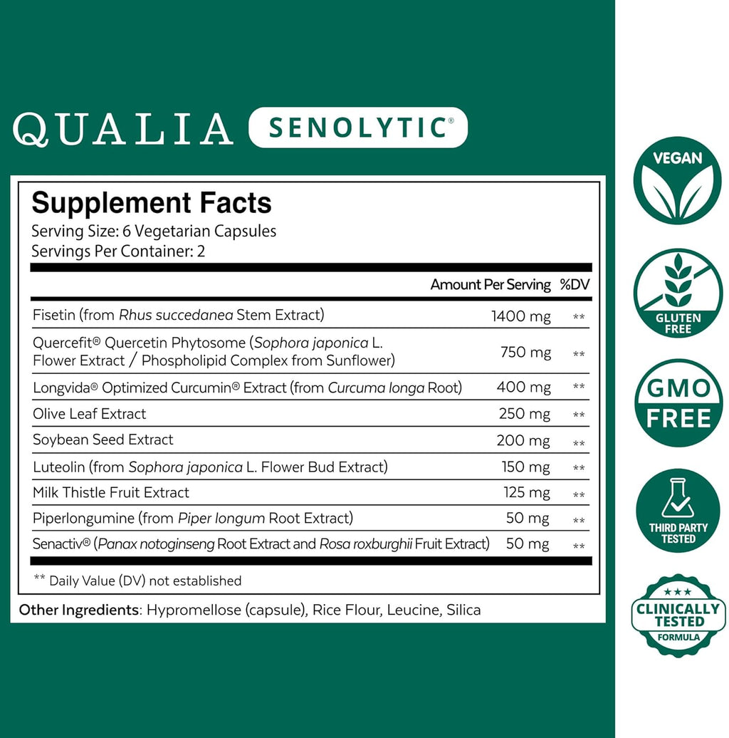 Qualia Senolytic Supplement, Fisetin, Quercetin, Piperlongumine & More, Aging Supplement That Supports Optimal Cell Repair & Rejuvenation, Naturally Eliminate Zombie Cells, Capsules, 2 Box