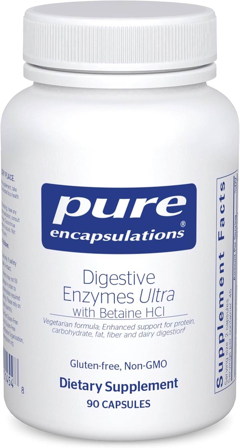 Pure Encapsulations Digestive Enzymes Ultra with Betaine HCl - Vegetarian Digestive Enzyme Supplement to Support Protein, Carb, Fiber, and Dairy Digestion* - 90 Capsules