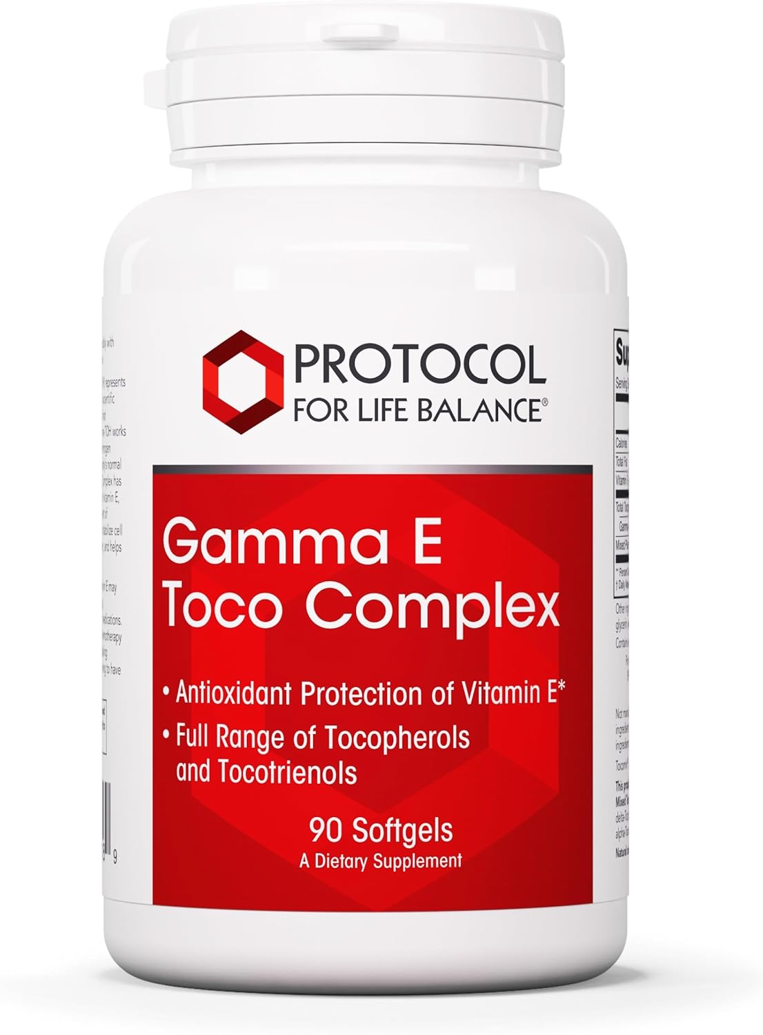 PROTOCOL FOR LIFE BALANCE Gamma E Toco Complex - Vitamin E 300mg - Antioxidant Support - for Cardiovascular Health & Brain Health - with Tocotrienols - Halal & Dairy Free - 90 Softgels