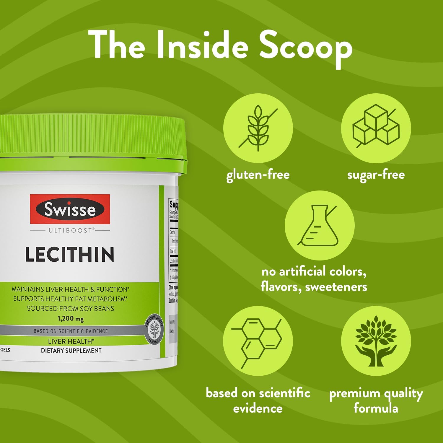 Swisse Soy Lecithin 1200mg Softgels Capsules | Maintains Liver Health and Function * | Supports Fat Metabolism * | Choline Lecithin Supplement 1200 mg | 180 Softgels