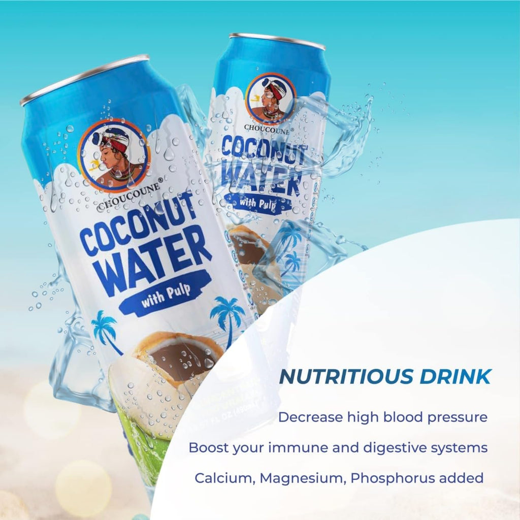 Choucoune Original Coconut Water with Pulp - 100% Natural Hydration Drink - Rich in Calcium & Potassium - Refreshing Non-GMO, Gluten-Free Beverage - Perfect Body Health - 130 Calories (Pack of 12)
