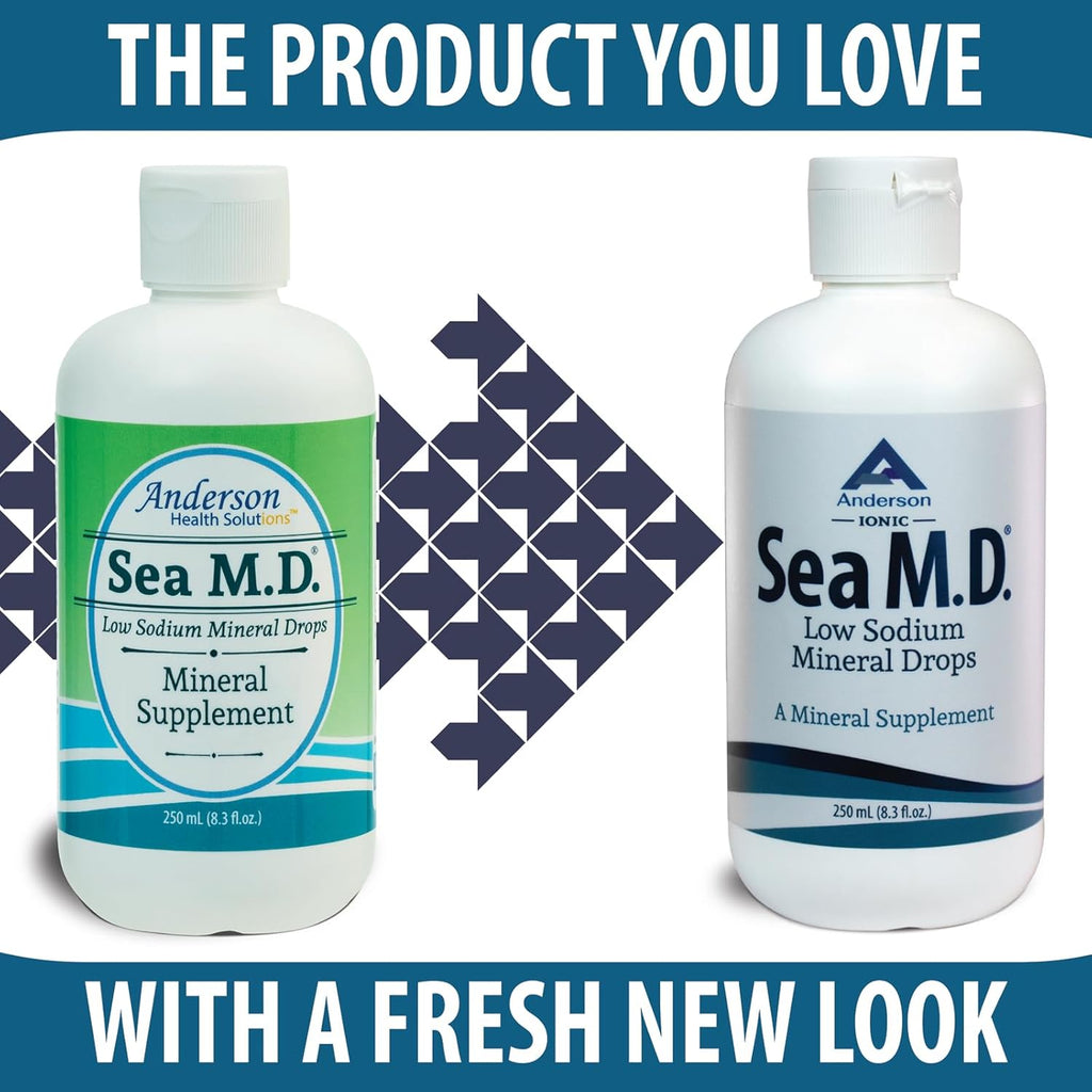 Anderson Sea M.D. Concentrated Trace Mineral Drops, Ionic Electrolyte Magnesium Supplement, Aids in Muscle Cramps, Liquid Magnesium and Trace Mineral, Easy to Take, 8.3 fl oz, 120 Servings