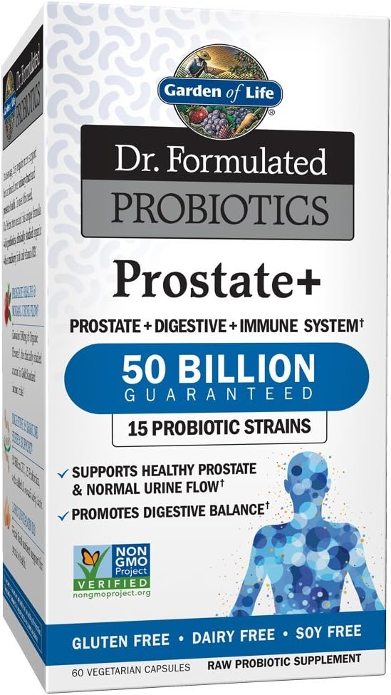 Garden of Life Dr. Formulated Probiotics Prostate+- 50 Billion CFU - Supports Prostate, Immune & Gut Health - Contains Organic Flowens Cranberry & Vitamin D3-60 Vegetarian Capsules