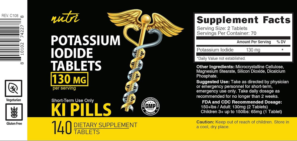Nature's Fusions Potassium Iodide Tablets 130 mg (140 Tablets) EXP 10/2032 - Ki Pill - YODO Naciente